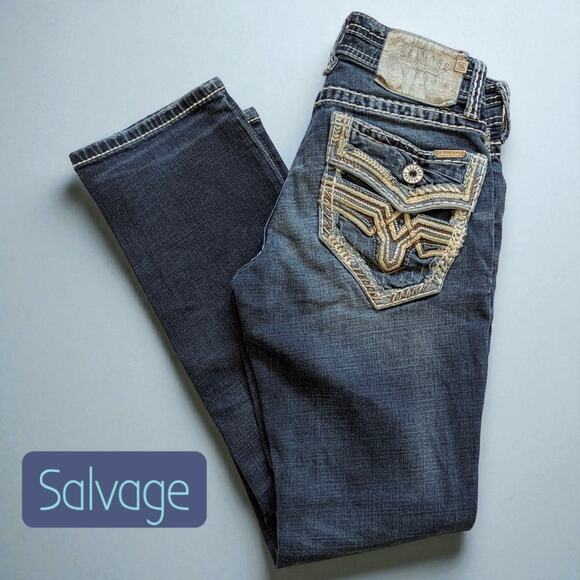 SALVAGE Mid Rise Jeans Mayhem Straight Regular Fit Dark Blue Wash Women's 28x30 - Picture 1 of 8